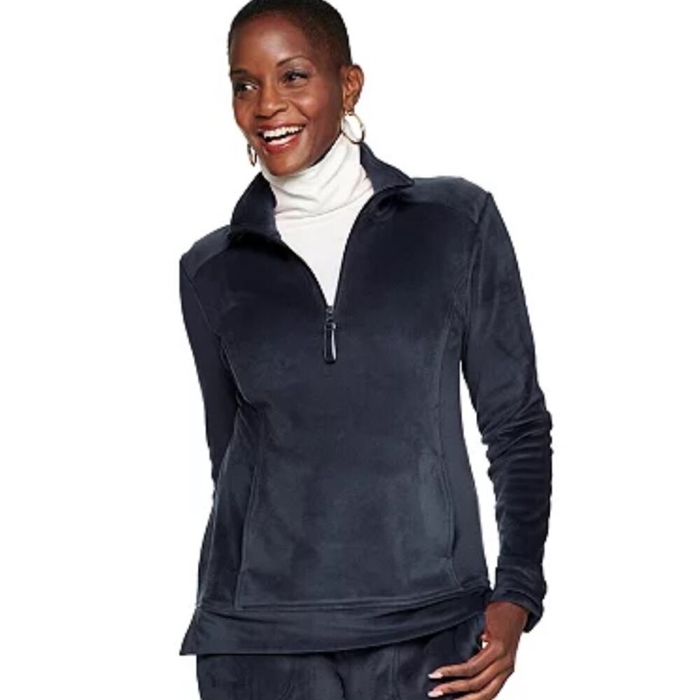 NEW Croft & Barrow Women’s Quarter Zip Gray Velour Top, NWOT, Size Medium